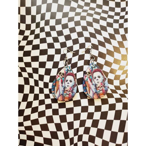 Handmade Unique Horror lover dangle large earrings. - Picture 2 of 4